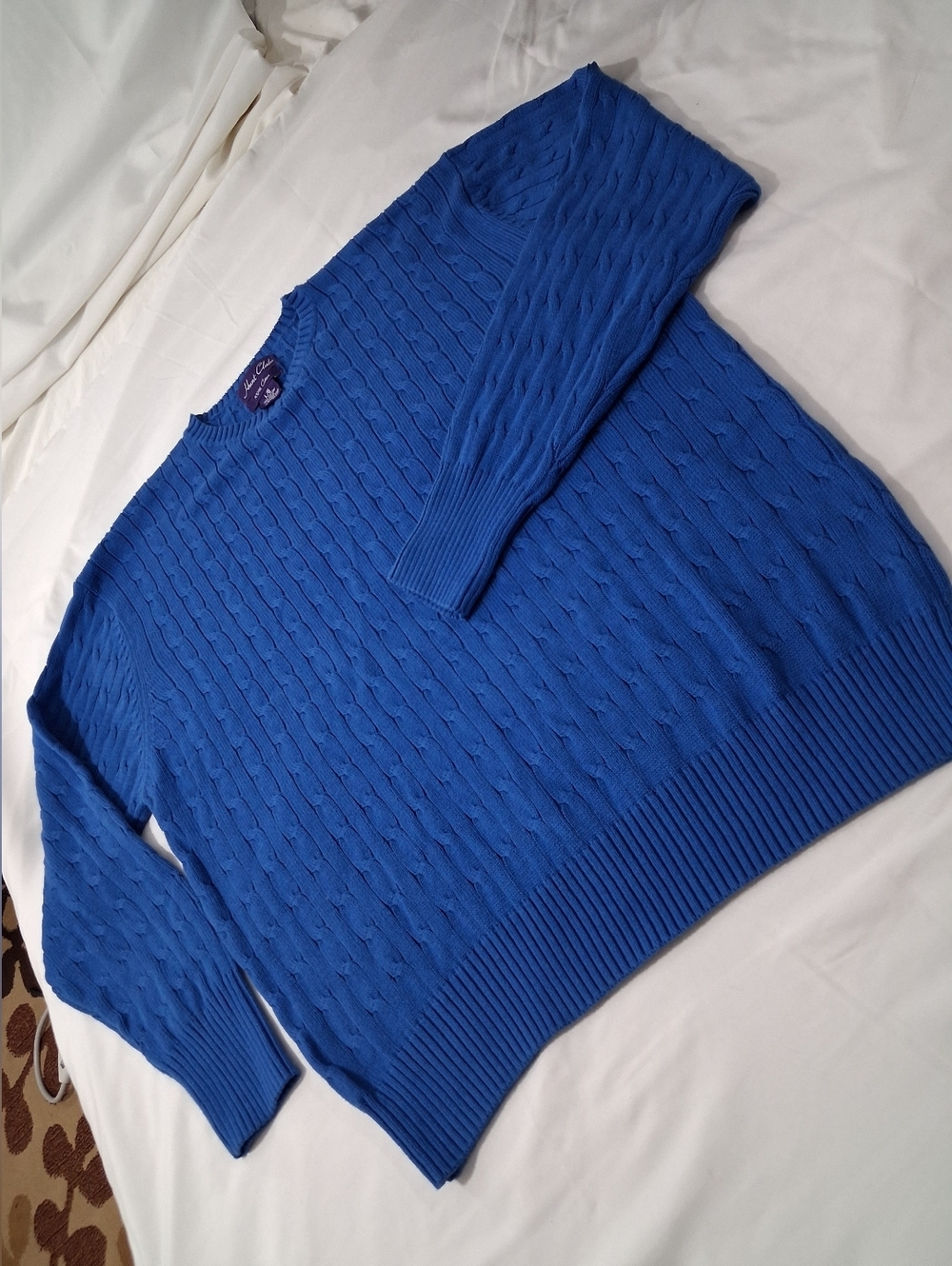 Hunt Club 100 % Cotton Royal Blue Cable Knit Men's Sweater Large